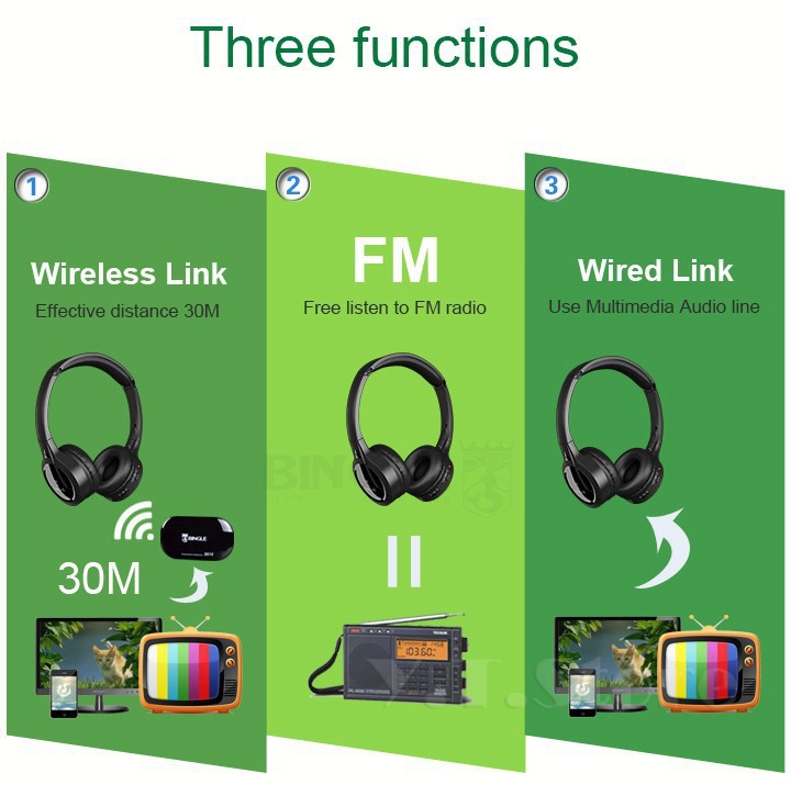 Bingle B616 Wireless Wired FM Multi-Function Media Studio Stereo Over Ear Computer PC TV Phone Gaming Music Headset Headphones