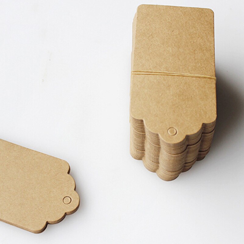 Etiquetas de papel Kraft de 100 Uds. De 5x3cm, etiquetas de encaje marrón, etiquetas para de boda o , etiquetas para comida hazlo-tú-mismo, precio en blanco, etiqueta para colgar nombre