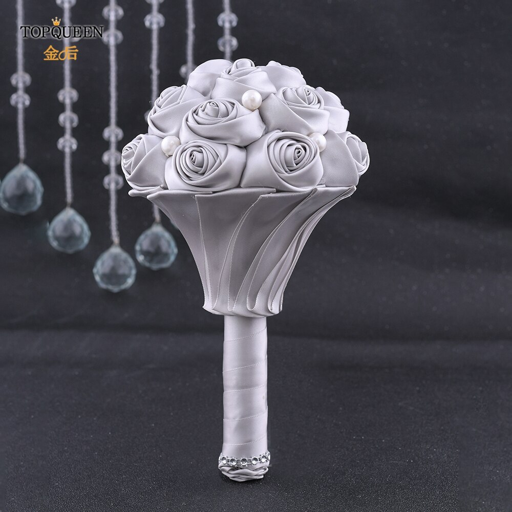TOPQUEEN F3-GY hecho a mano ramos de novia para boda Premium gris Rosa Flor de satén ramo de rosas de novia para boda accesorios de la boda: Bridesmaid bouquet