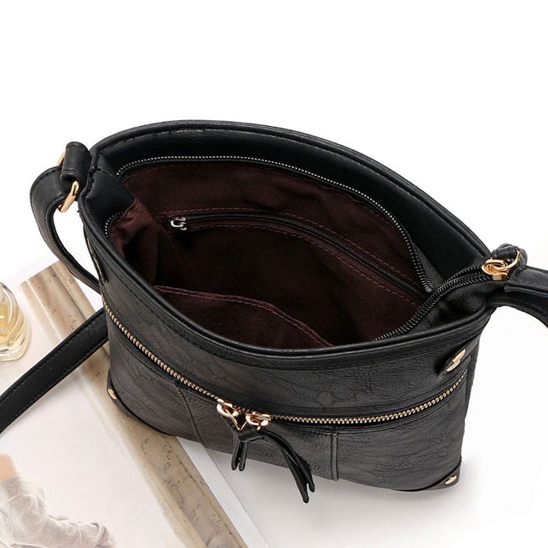 européenne Vintage femmes sac Double fermeture éclair femmes sacs de messager PU sac à bandoulière bandoulière