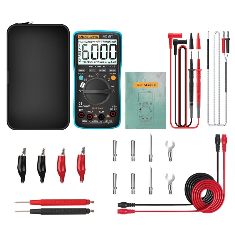 An9002 digitale true rms 6000 counts bluetooth multimeter ac/dc stroom/spanning tester auto-range multimeter: Blauw
