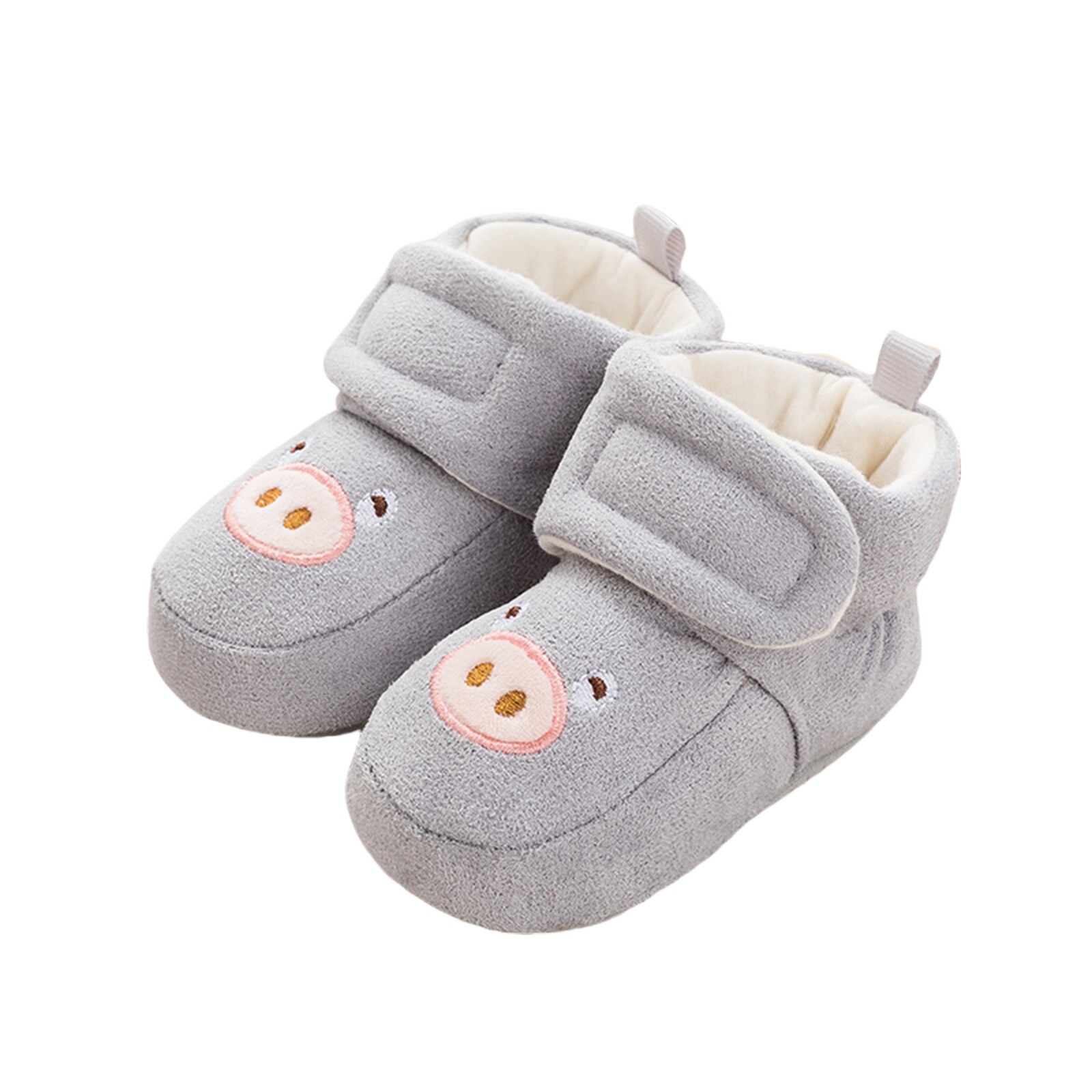 Baby antislip sneaker wandelen zachte zool ademend verjaardag pluche borduurwerk varken cartoon laarzen: Grijs / 12