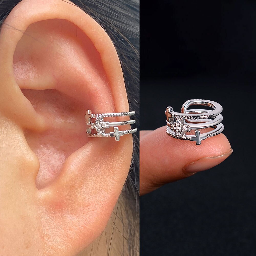 1pc nova chegada moda requintado arco-íris zircão orelha manguito brinco para a mulher geometria cristal sem piercing orelha clipe de jóias de verão