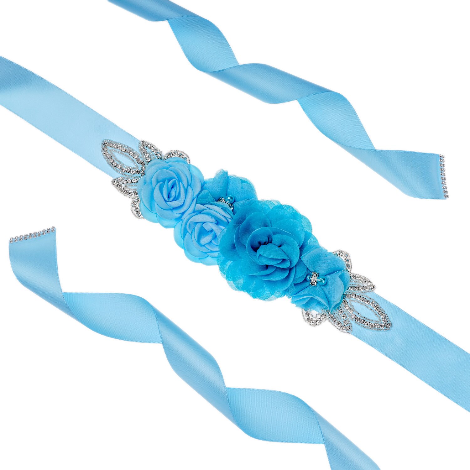 Cinturón de boda para novia, flor rosa perla, vestido de dama de honor de noche, cinturón de flores embarazadas, novedad de: Azul cielo