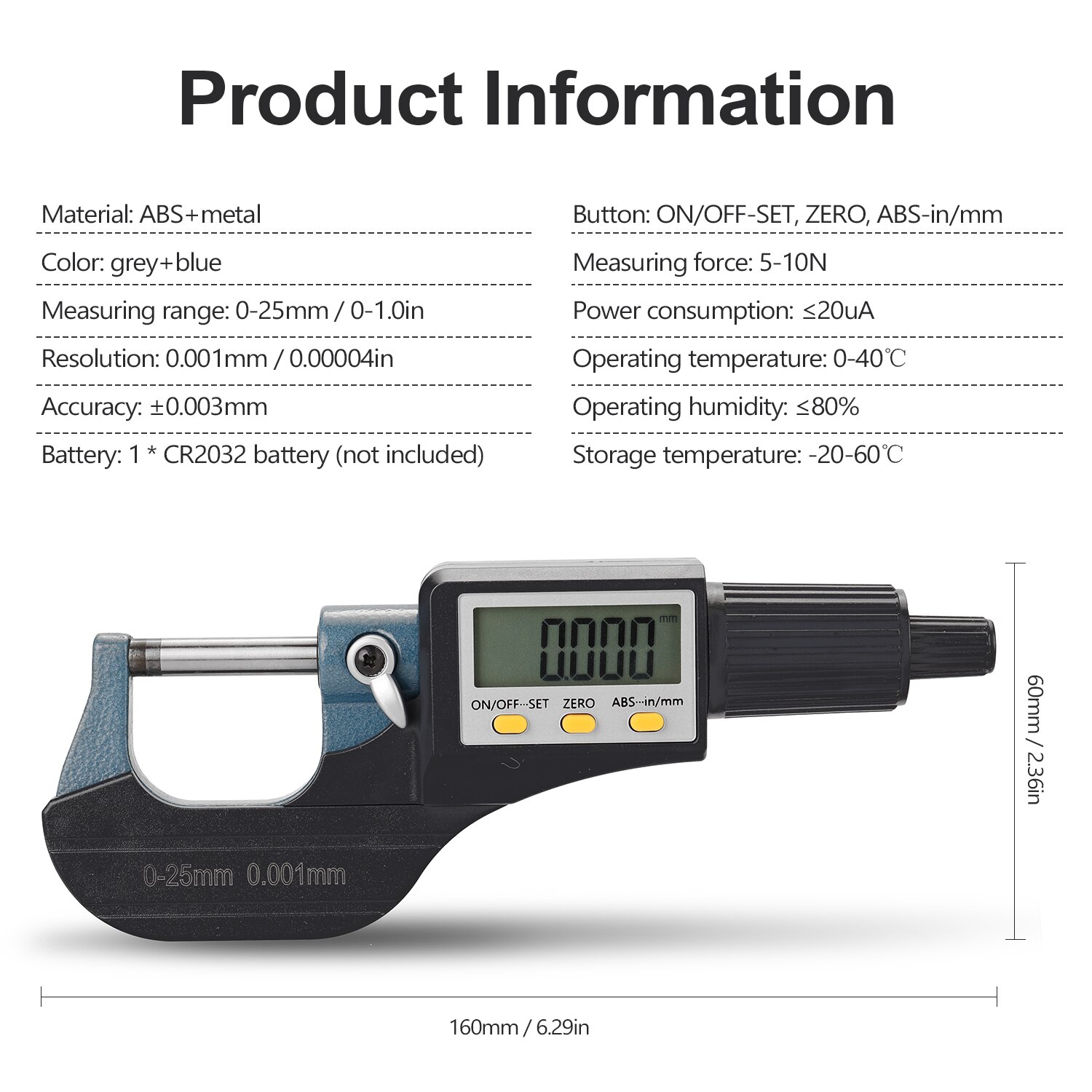 0-25mm 0.001mm Electronic Outside Micrometer Large LCD Screen Digital Micrometers Electronic Digital Caliper Thickness Gauge