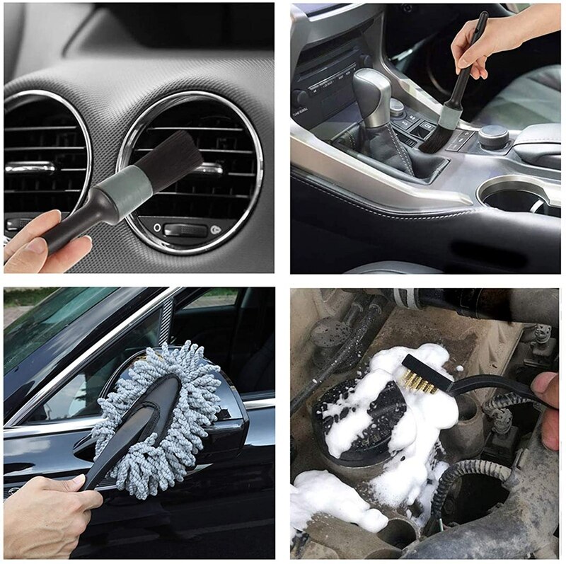 9Pcs Auto Car Detailing Brush Set Car Interior Cleaning Kit Includes 5 Detail Brushes,3 Wire Brush, 1 Car Duster Brush