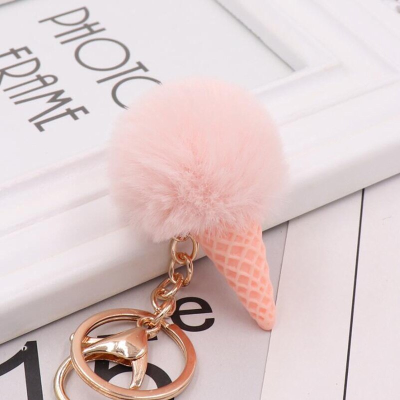 Cute ice cream Keychain Glitter Pompom Key Chain for Women Llaveros Mujer Car Bag Accessories Key Ring Wedding Souvenir: 1