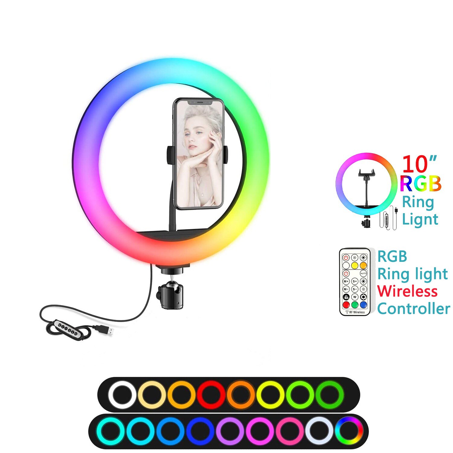 10in Led Kleur Selfie Ring Licht Rgb Fotografie Ringlicht Cirkel Vullen Licht Statief Lamp Telefoon Standhouder Trepied Make-Up: RGB Ring light only