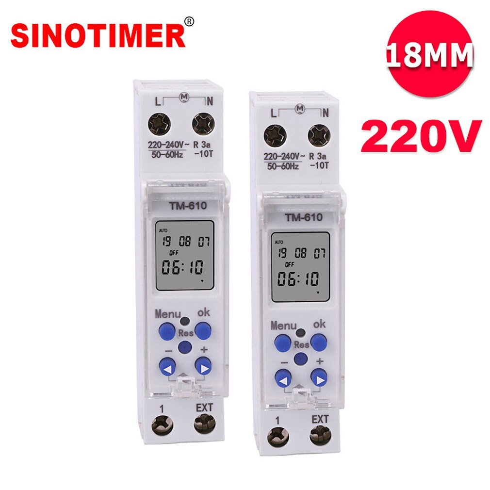 SINOTIMER TM610 Programmable Timer Switch LCD Display 18mm Single Module Din Rail 220V External Trigger Switch