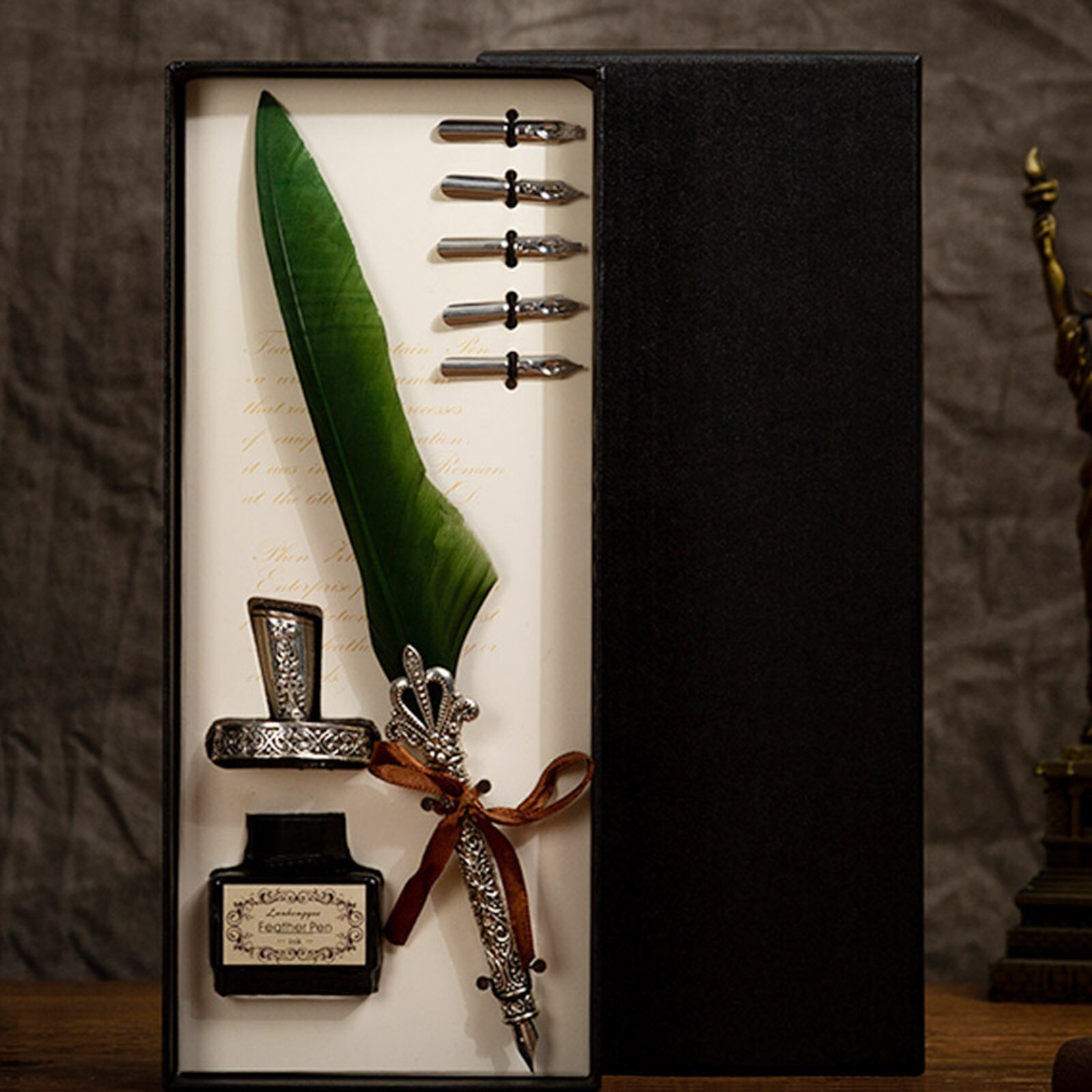 Retro Vintage Calligraphy Feather Dip Pen Writing Ink Set Stationery Quill Fountain Pens Vintage Pen #N4