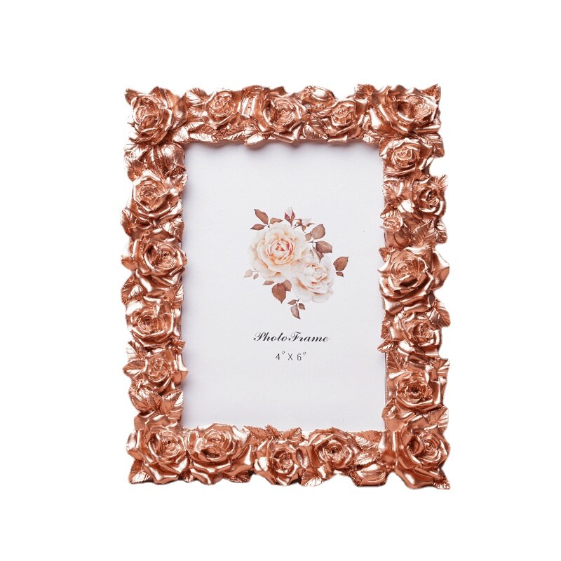Wddsxxjsl Europese Stijl Rose Reliëf Fotolijst Ornamenten Rose Gold Kantoor Nachtkastje Fotolijst Home Decoratie