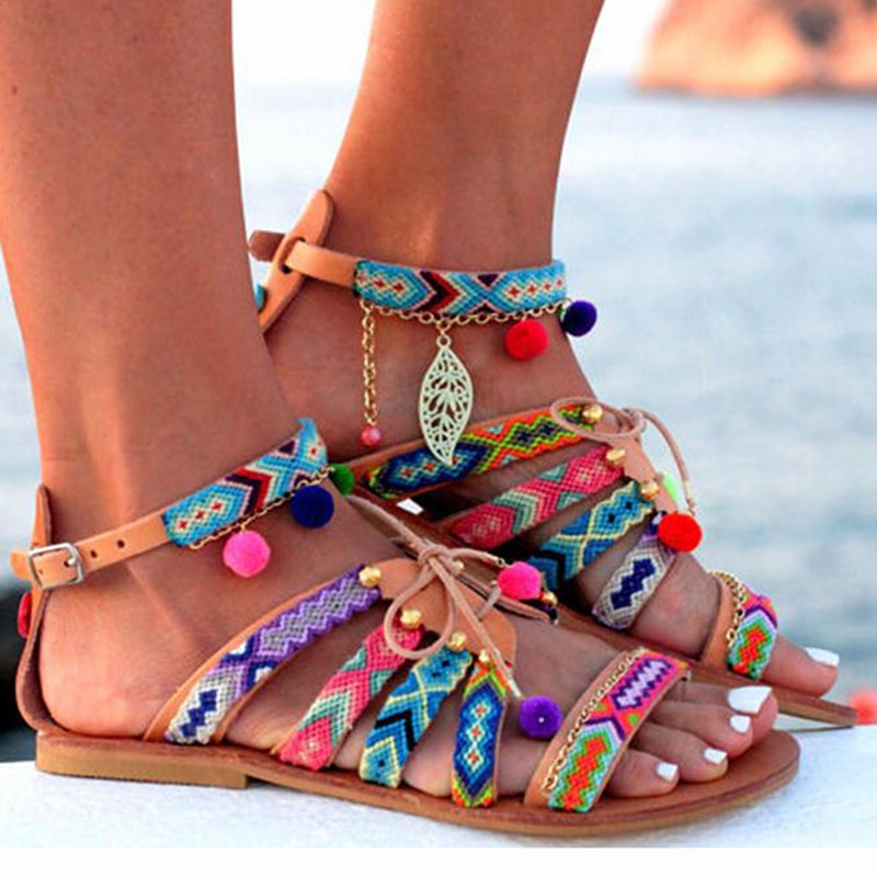 Sandalias bohemias con plataforma para mujer, zapatos de punta abierta, informales, para playa, verano,
