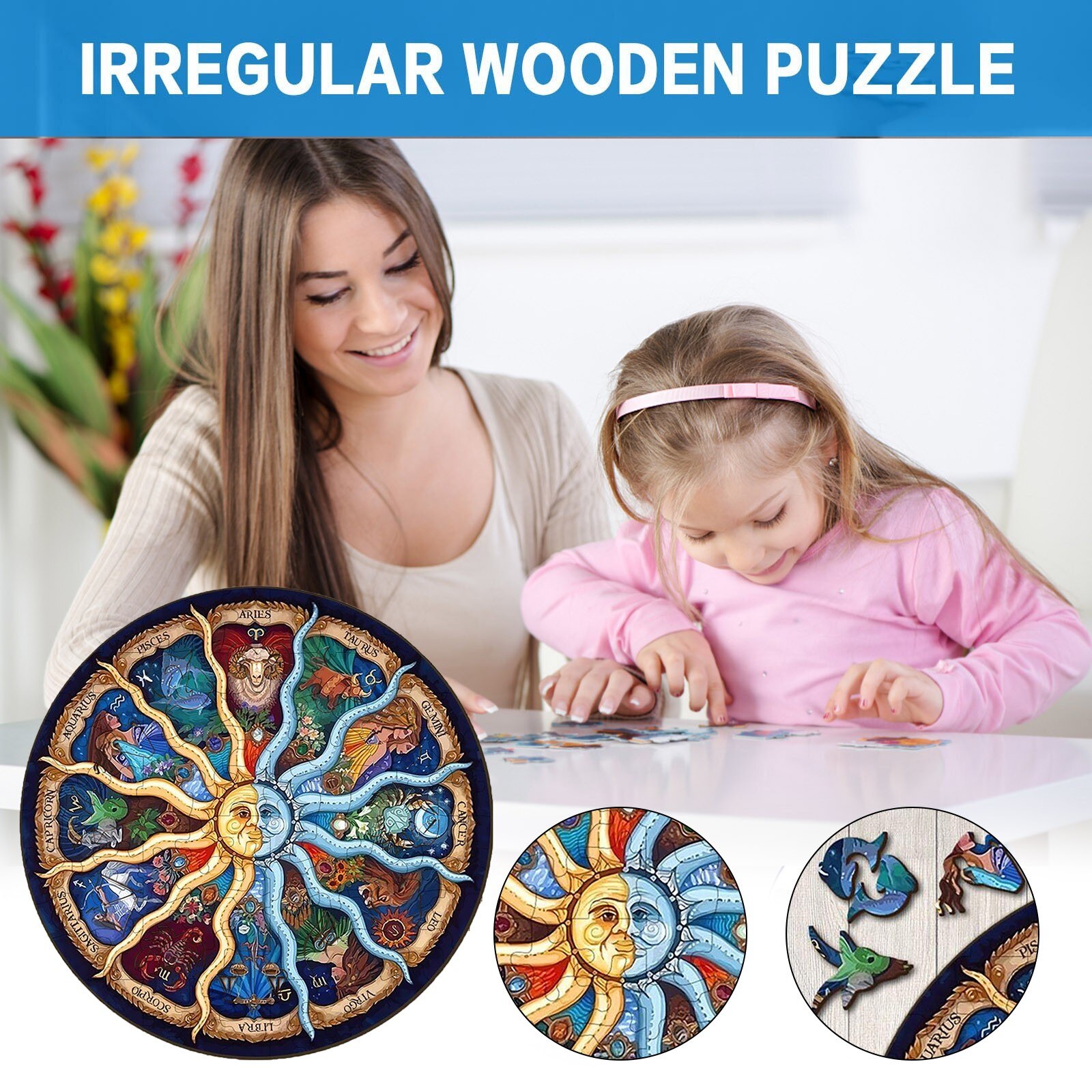 Zodiac Houten Puzzel Unieke Vormige Stukken Dier Voor Volwassenen En Kinderen 136Pcs Ouder-kind Interactief Educatief Speelgoed