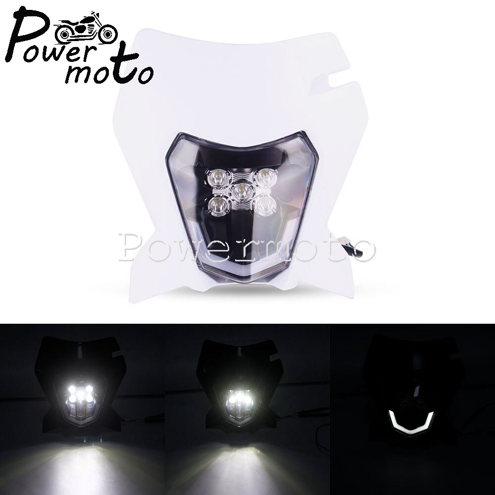 Enduro MX Dirt Bike Hi/Lo Beam Headlamp LED Headlight Mask For EXC EXC-F XC-W 250 300 350 450 500 690 SMC Enduro FREERIDE 250: 058 white