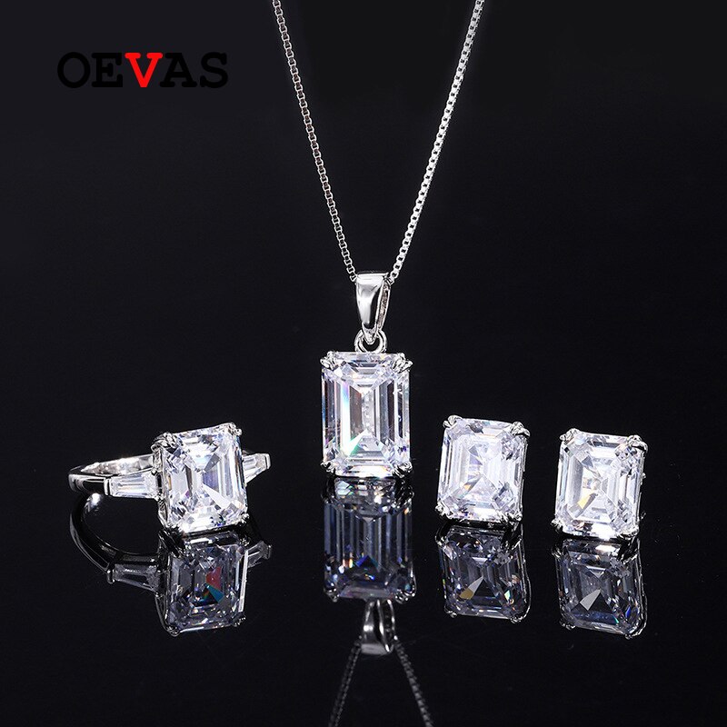 OEVAS 100% 925 Sterling Silber strahlend schneiden Hohe Kohlenstoff Diamant Anhänger Halskette Zucht Ohrringe Ringe Für Frauen Edlen Schmuck einstellen