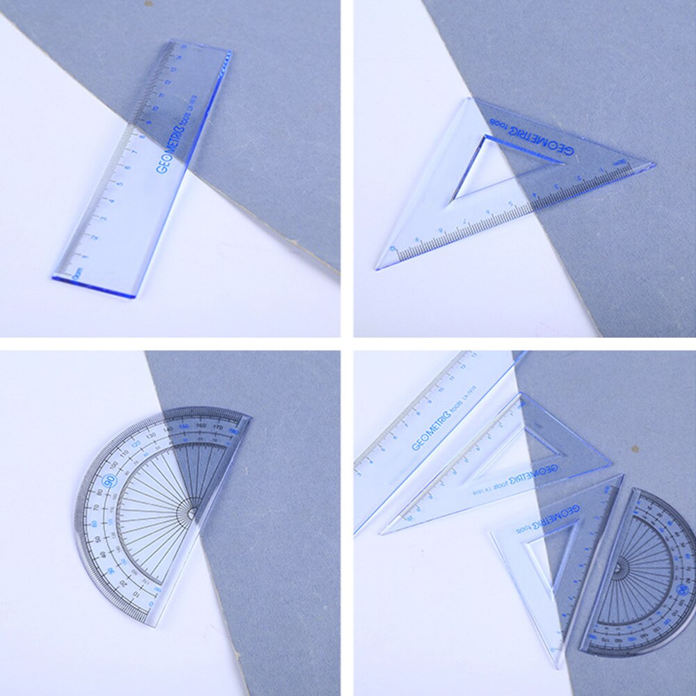 Juego de transportador + regla para estudiantes, 4 unidades, medición de dibujo, regla triangular geométrica para matemáticas, transportador de enderezamiento