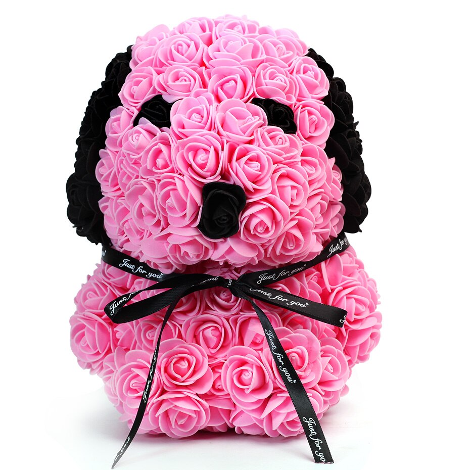 Christmas 25cm rose bjørn kunstig blomst rose bamse dekoration til kvinder valentins bryllup fødselsdag: 25cm lyserød hund