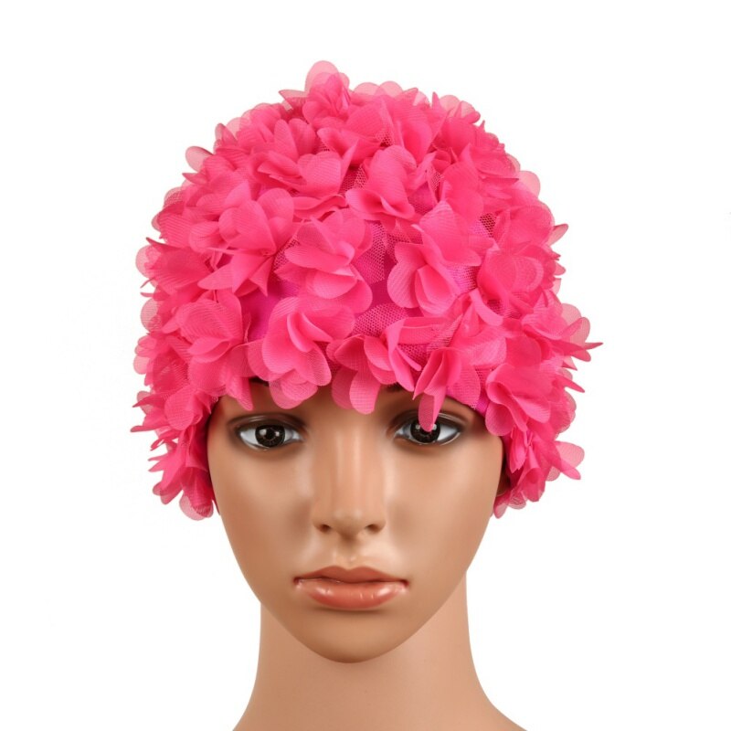 Swimming Cap Women Floral Elastic Breathable Padding Bathing Long Hair Hat Quick Dry wear Sports Accessories: Burgundy