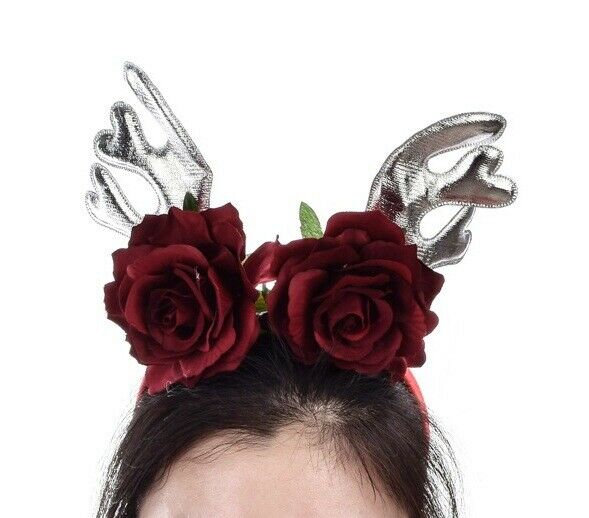 Vrouwen Meisjes Christmas Reindeer Antler Hoofdband Xmas Bloem Party Cosplay Hoofddeksels Haarband