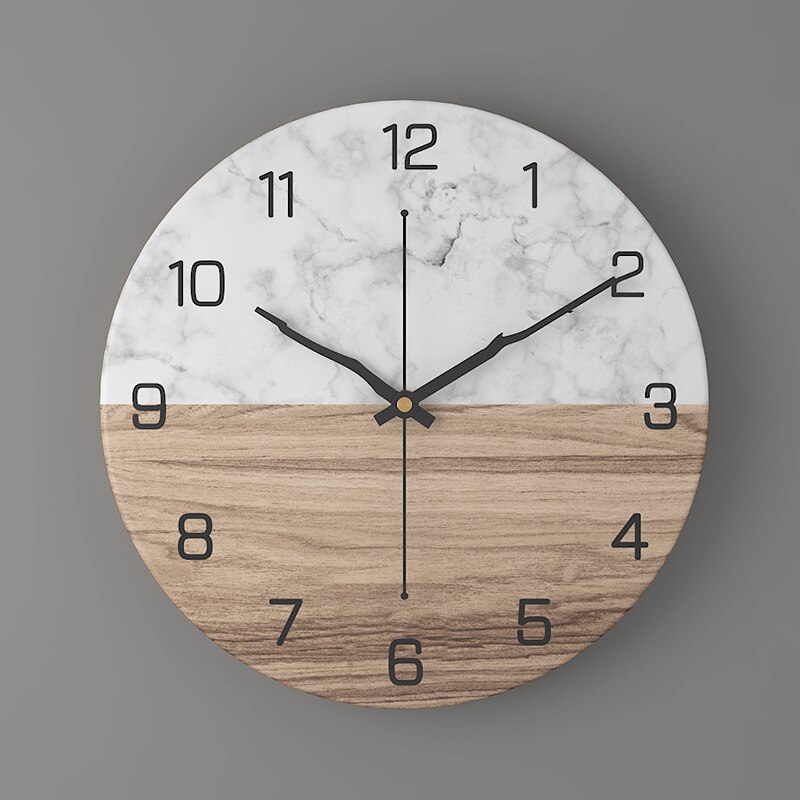 Imitation Marble Clock European Style Home Living Room Wall Clock Bedroom 30cm Metal Digital Clock: 03 Metal