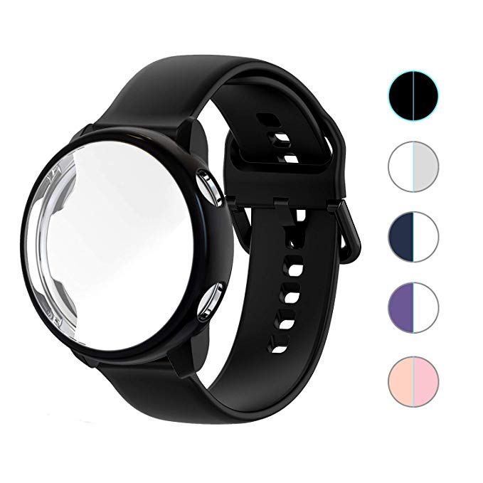 Pulseira de silicone para samsung galaxy watch active 2, com faixa e capa de 44mm e 40mm, 2 unidades galaxy watch active2 cobertura completa: 6 / 44mm