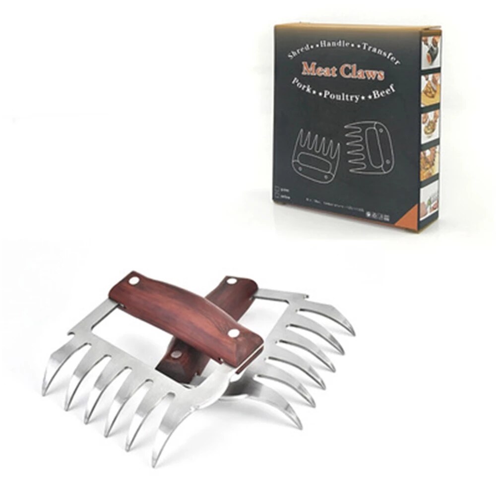 2Stck Fleisch Separator Edelstahl Multifunktions Klemme Schredder Bär Klaue Holzgriff Fleisch Unterteilt Reißen Fleisch für BBQ: 2Stck Braun