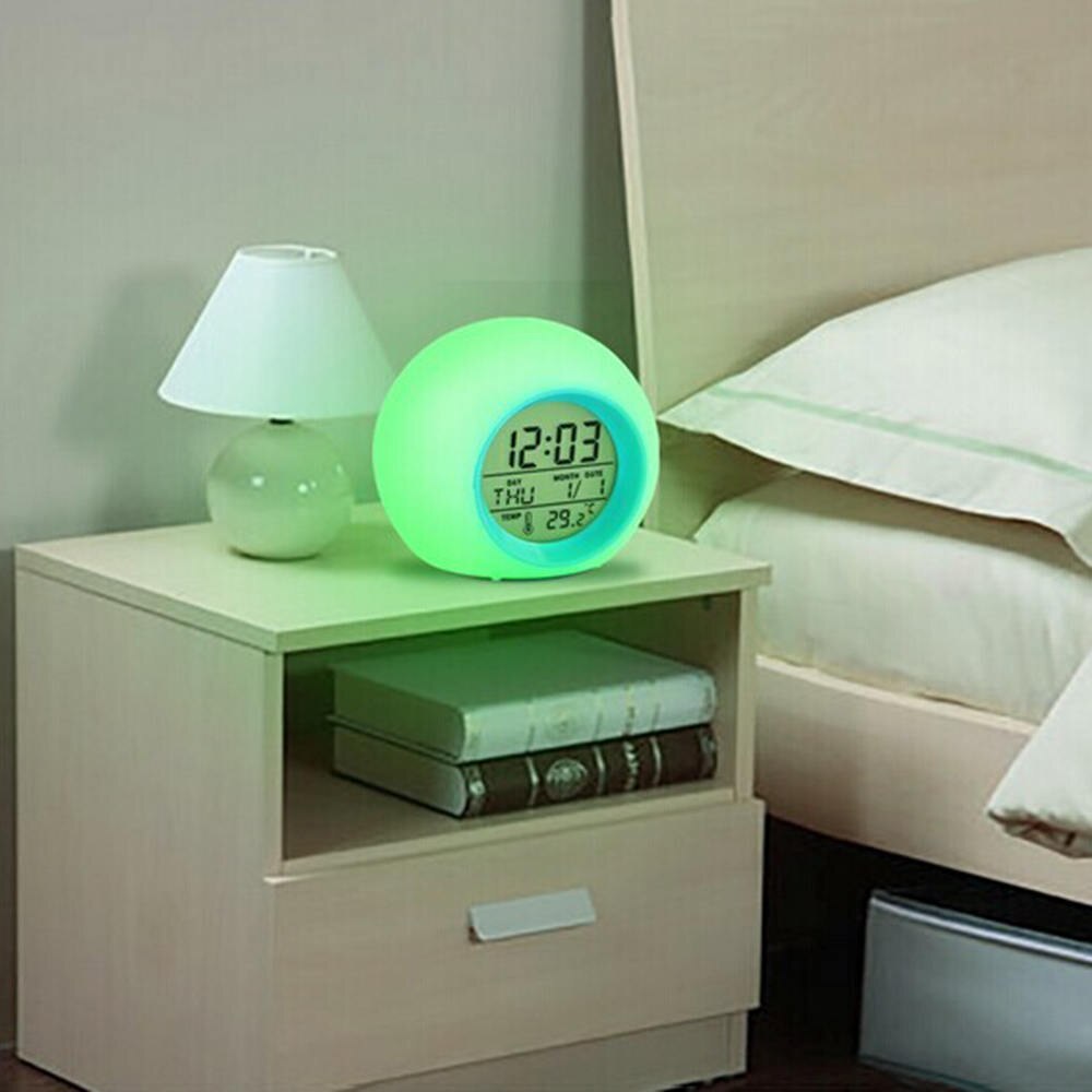Reloj despertador colorido redondo y , reloj despertador con calendario para cama y niños, reloj de mesa con sonido Natural y Bola con calendario