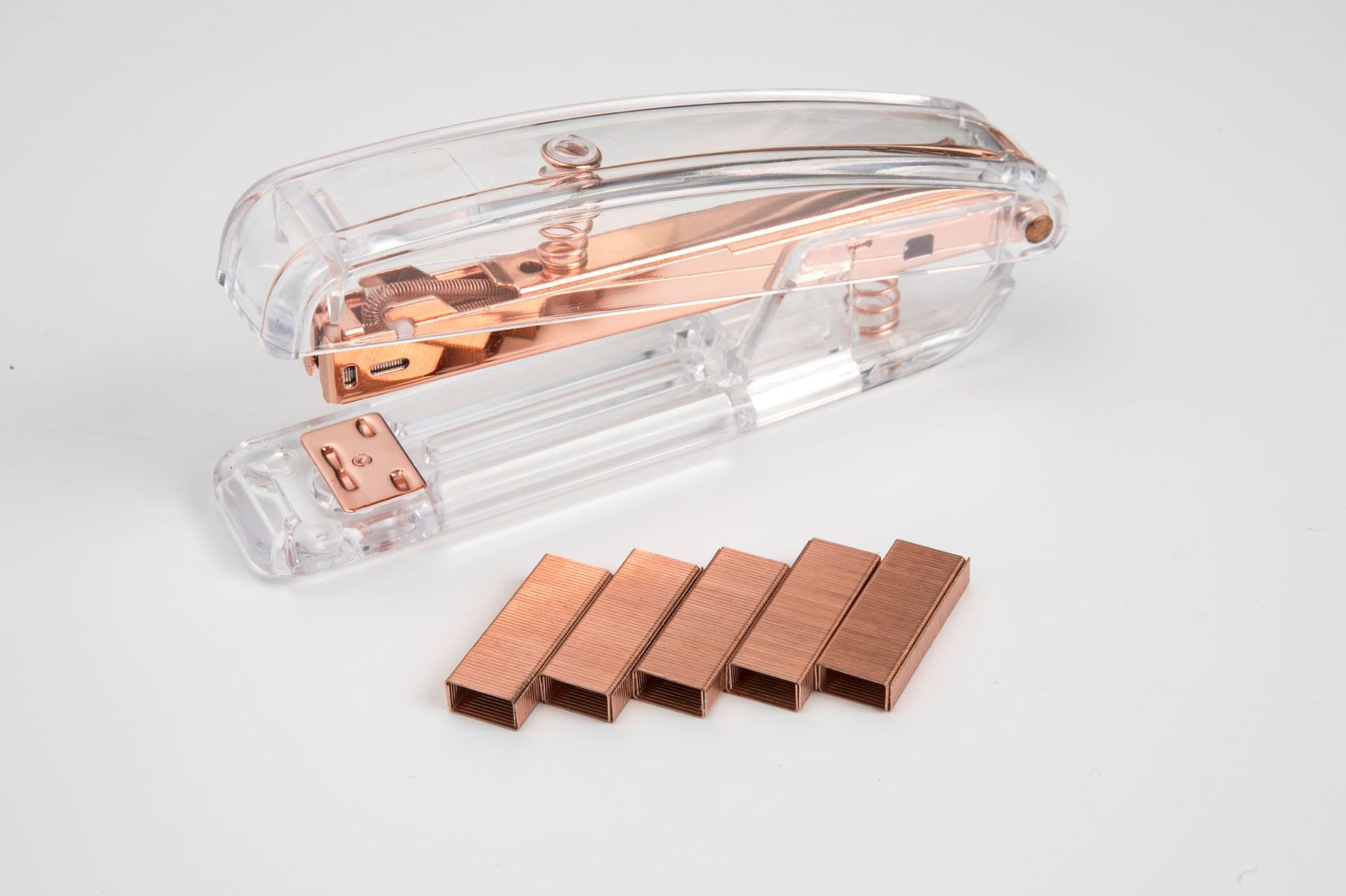 1 Rose Gold Stapler Set Office Transparent Plastic Stapler Binding Machine School Suppliers Stationery