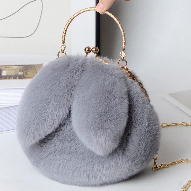 Cute Plush Rabbit Crossbody Bags for Women Korean Version Cute Purses and Handbags Girls Rabbit Ear Shoulder Messenger Bag: WHITE