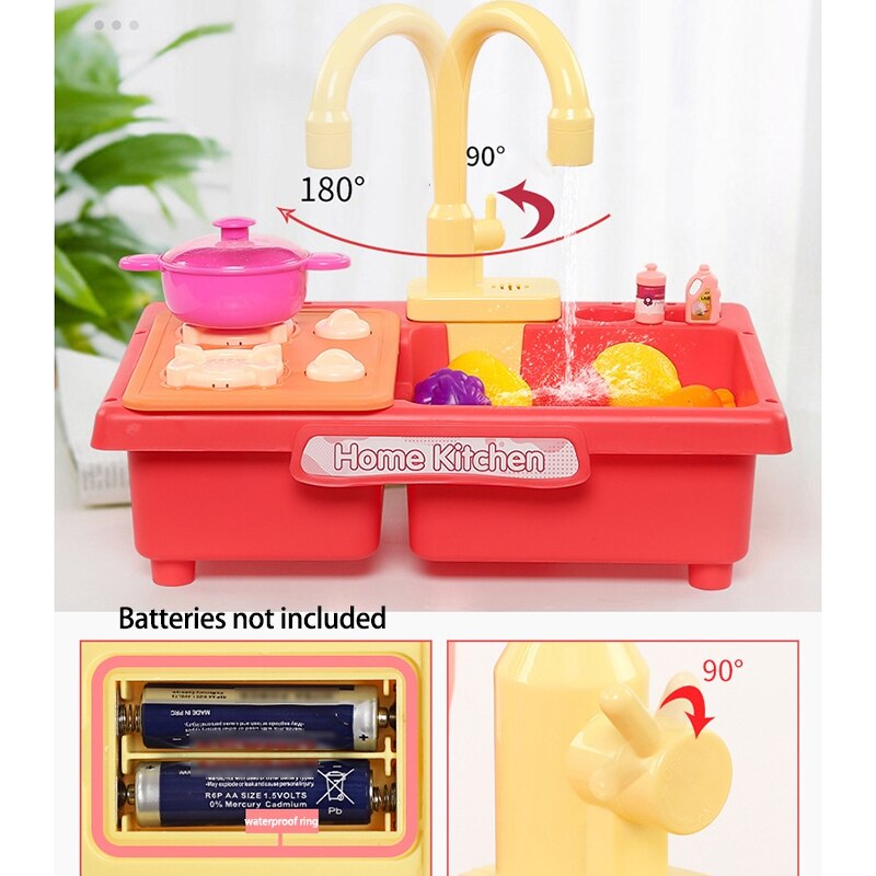 Kitchen Sink Toys Pretend Play Wash Up Kitchen Toys Dishwasher Toys Kitchenware Press Water Faucet & Drain