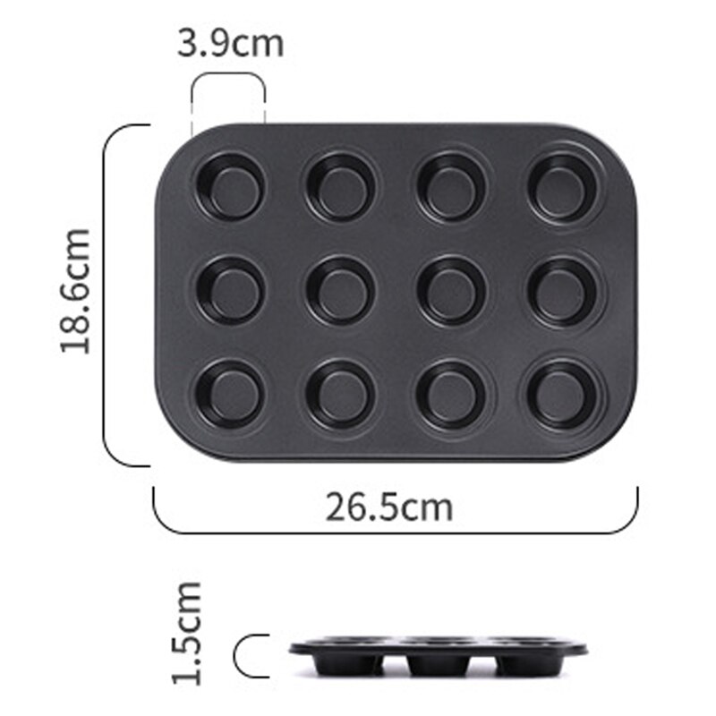 4/6/12 Cup DIY Cupcake Pan Muffin Tray Cupcake Mold Non Stick Bakeware Biscuit Pan Microwave Cake Mold Carbon Steel Baking Tray: Grey 12 Cup Small