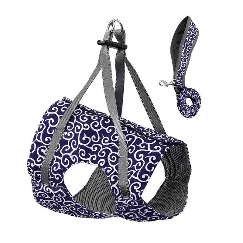 1Pc Anti-Strike Verstelbare Pet Cat Harness Leash Ademend Huisdier Vest Chinese Stijl Borst Strap Secure Trekkabel dierbenodigdheden: blue / S