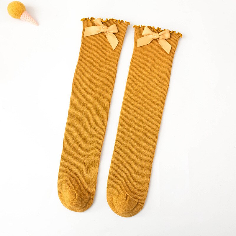 Xia Shuang Needle Bow Lace Cotton In Canister Girl Baby Baby Socks Relent Children Heap Socks: yellow
