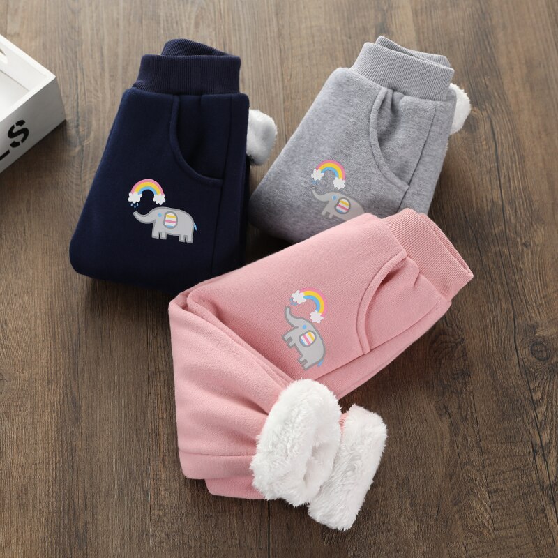 lässig Winter Hosen mit Pelz Baby Mädchen Jungen verlieren Hosen Baumwolle lässig Kleinkind Gedruckt Regenbogen Sport Schlauch Elastische Schlauch