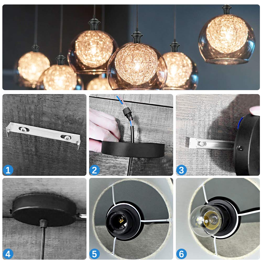 Portalámparas de luces colgantes Vintage, portalámparas E26, E27, con dientes completos, 110V, 220V, Base de lámpara de ajuste de tornillo, Retro, Bullb, Edison, 2M