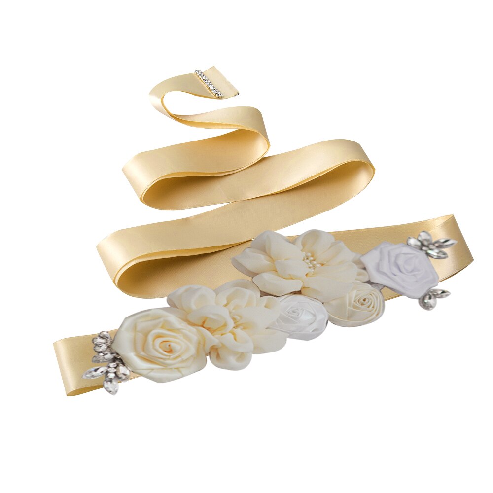 YouLaPan – ceinture de mariée en dentelle S320, faite à la main, avec des appliques de perles, des fleurs scintillantes, à la: Champagne ribbon