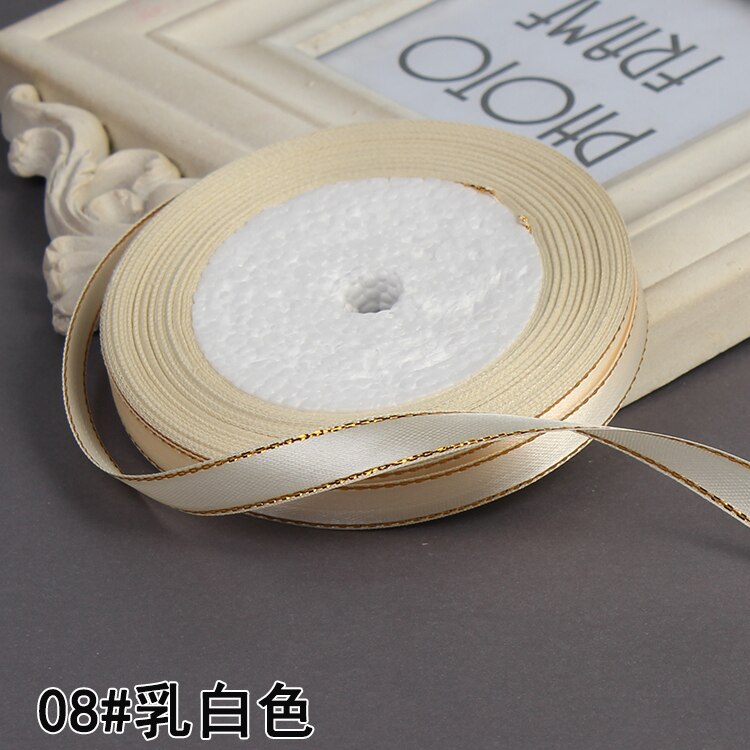 3/8" 10mm 25yards Gold Edges Satin Ribbon Wedding Happy Birthday Box Packaging Decorations DIY Craft Bow