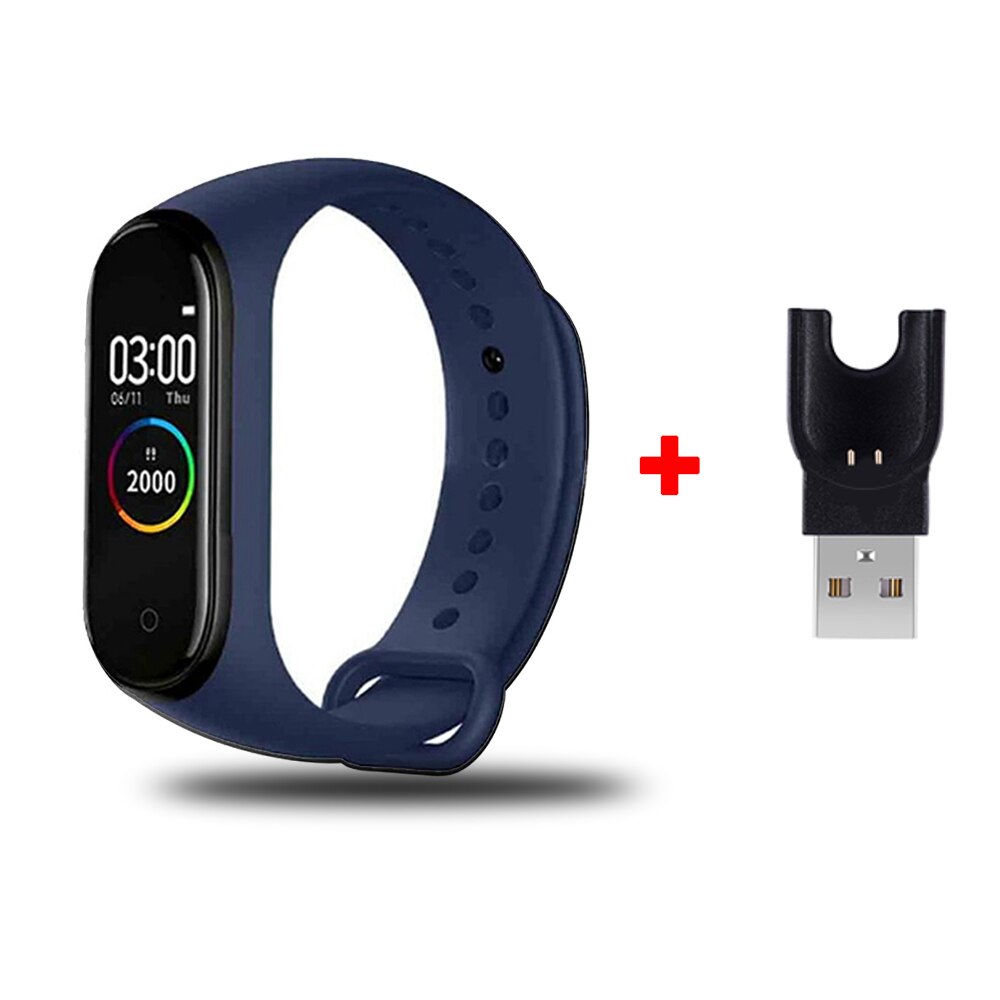 M4 montre intelligente bracelet de gymnastique écran tactile sport podomètre bracelet Fitness hommes en cours d'exécution marche Tracker fréquence cardiaque pression artérielle: BLUE