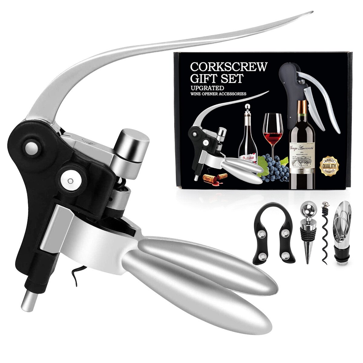 Lever Rabbit-Shaped Corkscrew Wine Openers Zinc Alloy Bottle Bottle for Home Use Kitchen Tools Accessories: Silver 5Pcs