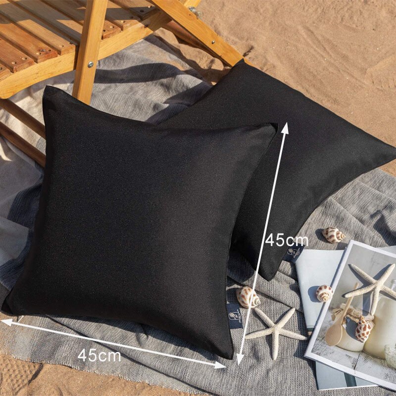Funda de cojín de Color liso, funda de almohada impermeable para sofá, decoración del hogar, 45x45CM: black