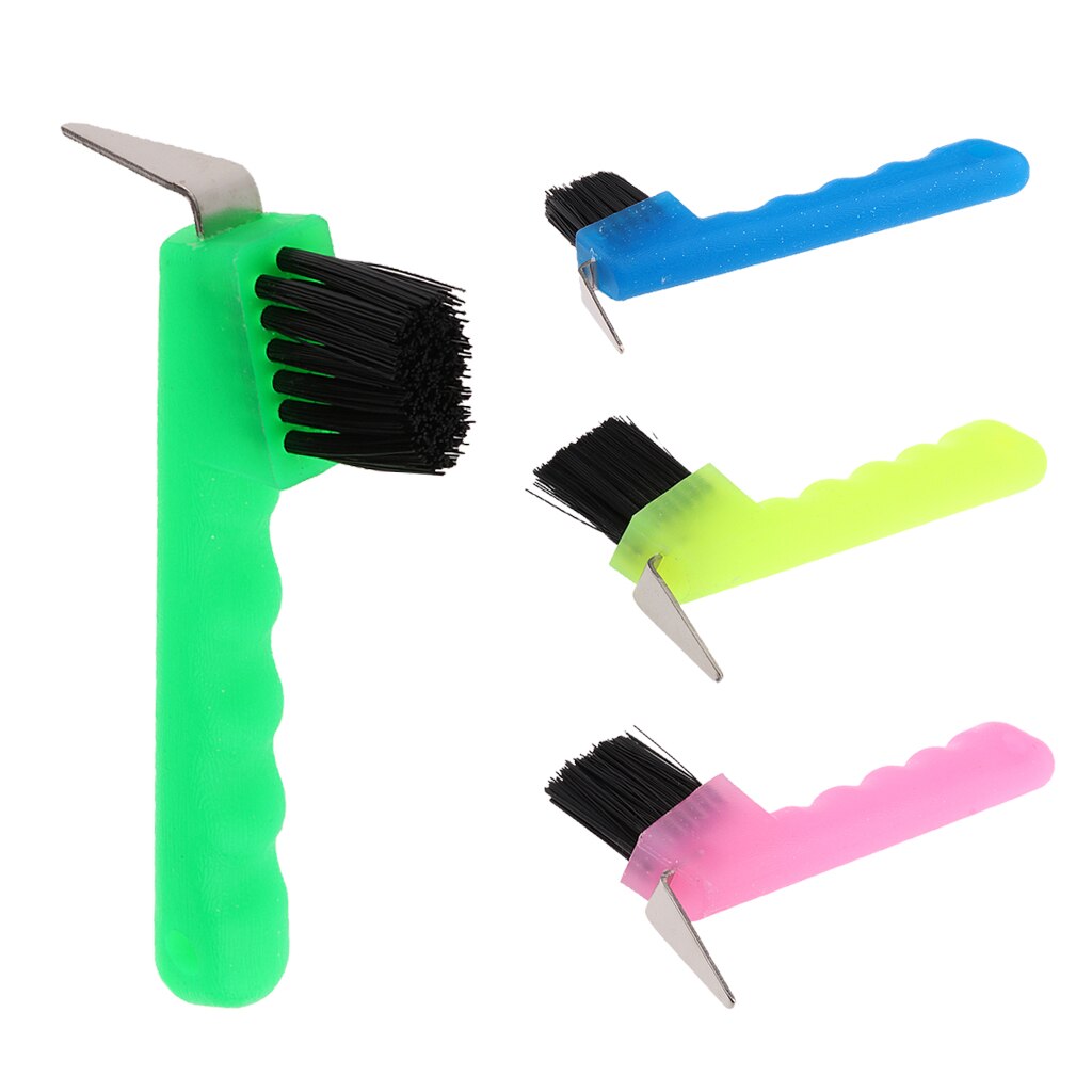 Footpick Met Paard Grooming Tool, Groen, Roze, Fluorescerend Geel, Blauw