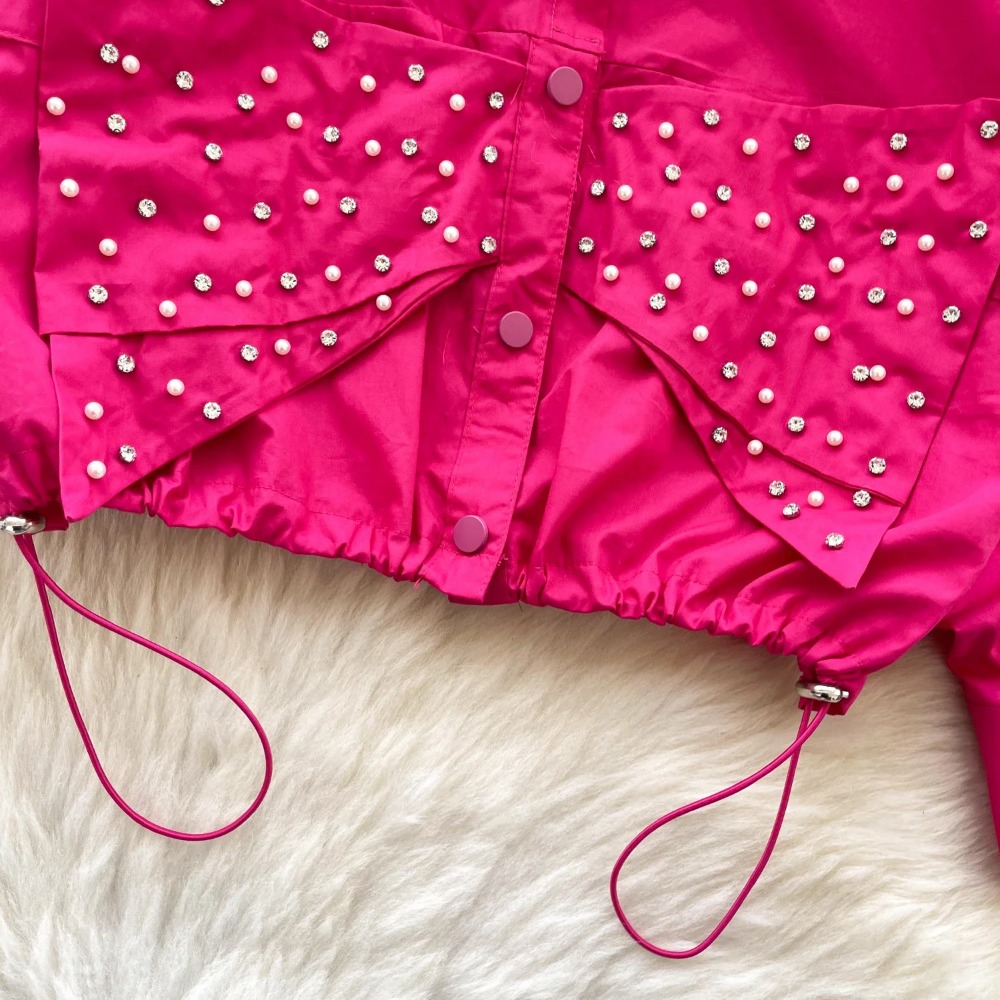 Basis broderede perler rhinsten hotsweet snøre chic turn-down krave lange ærmer top high street forårsbluse til kvinder