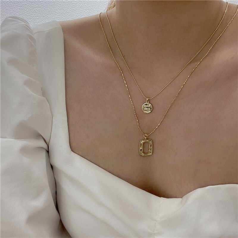 HUANZHI Neue Trend Geometrische Platz Runde Liebe Bär Metall Kette Halskette Gold Farbe für Frauen Mädchen Partei Schmuck