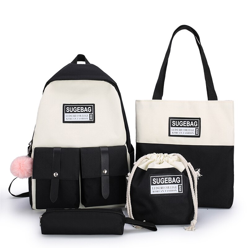 Moda tela donne zaini ad alta capacità ragazze zaini studente zaino libro borsa signore 2021 ragazze Bagpack 4 pz/set caldo: Black