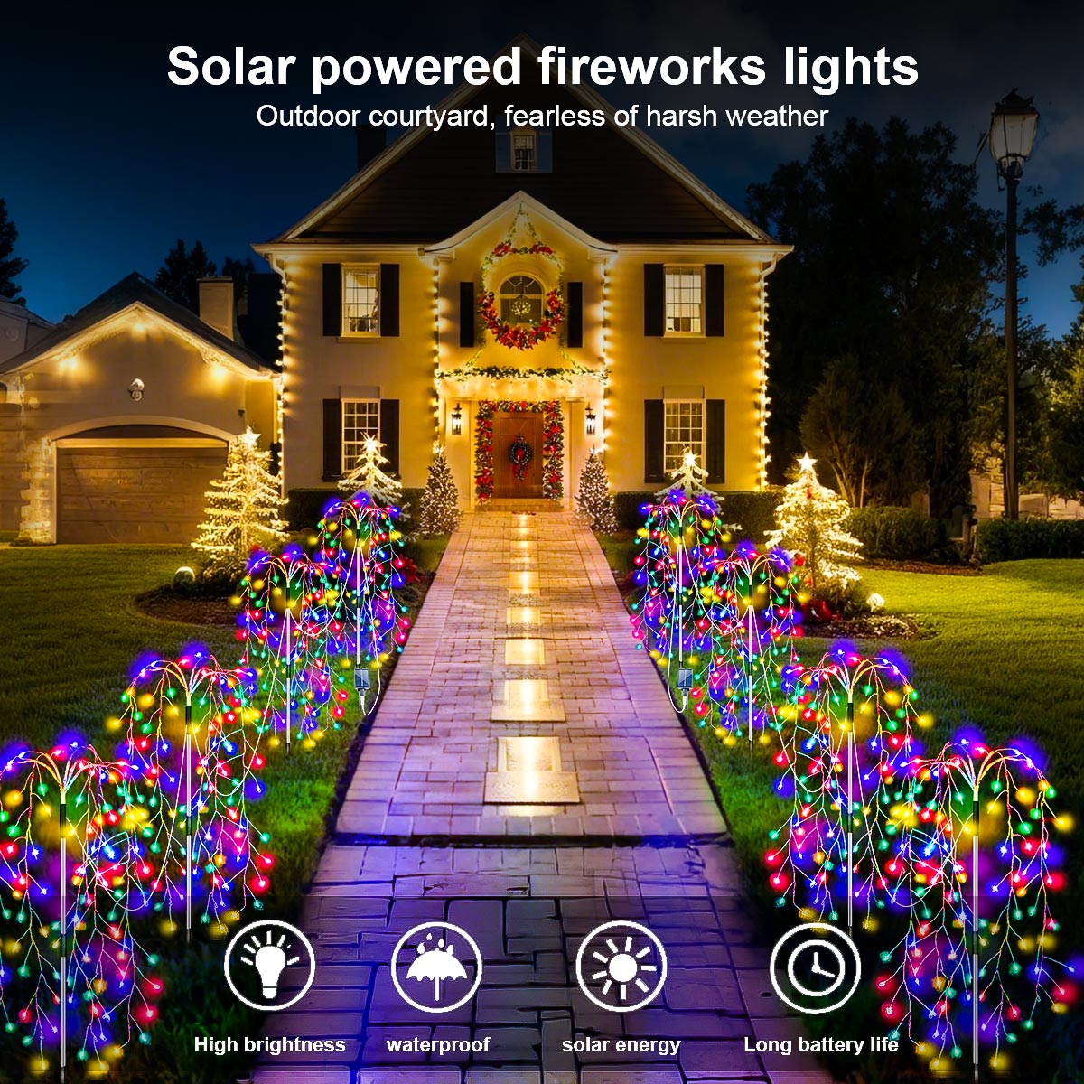420/680 LED luces de cadena de petardo impermeables al aire libre con energía Solar con 8 modos luces solares de jardín para camino patio Landsca