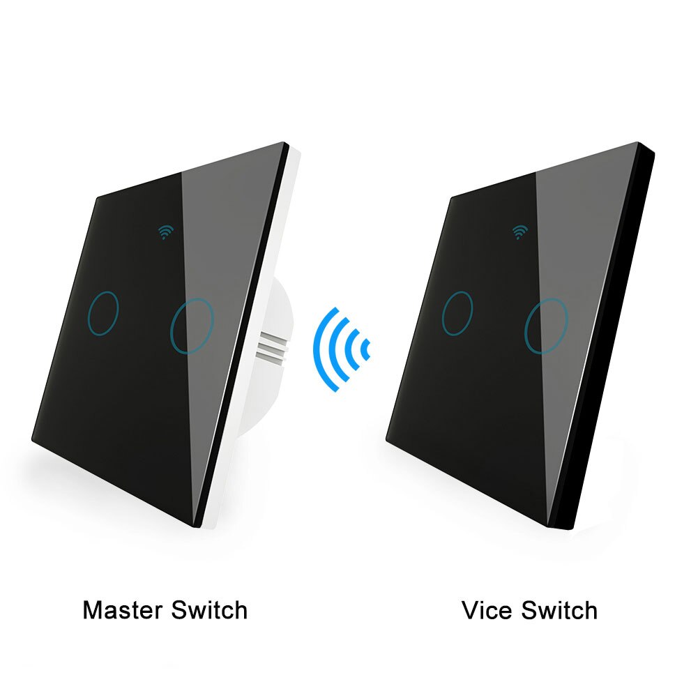 WiFi RF433 Transmitter Wall Panel Smart Glass Panel Touch Switch 1/2/3 Gang Remote Control Switch Works with Alexa, Google Home: Kit 2