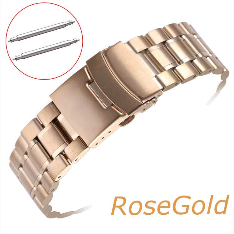 5 rækker urrem 18mm 20mm 22mm 24mm erstatningsurrem i rustfrit stål dobbeltlås spændebånd armbåndsbæltearmbånd: Rose guld / 22mm