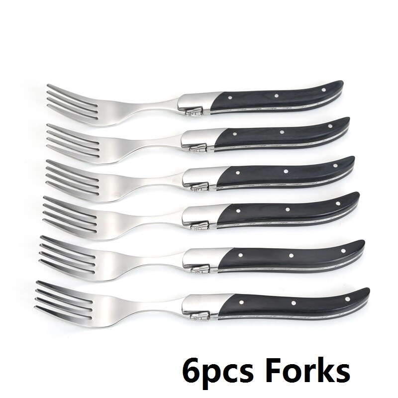 Laguiole Black Wood Knives 6-Piece Black Wooden Handle Steak Knife Fork Spoon set Japanese Wood Cutlery Christmas 8.7 in: Blue