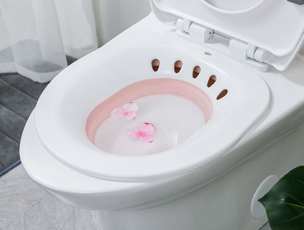 Foldet toilet sitz badekar soaking bassin til gravide kvinder hæmorider patient bærbare badekar: Lyserød