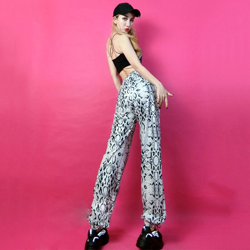 Jazz Dance Costume Female Hip Hop Clothing Street Dancing Outfit Snake Pattern Casual Pants Suit Stage Wear DNV13265